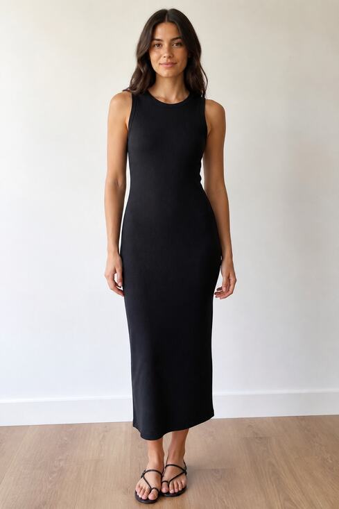 Stradivarius Dresses & Skirts - Stradivarius Black Sleeveless Ribbed Midi Dress S